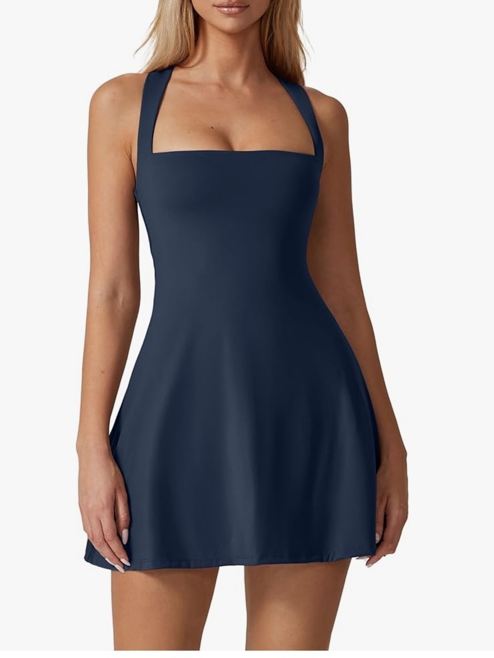 Classic Navy Mini Dress with Square Neck